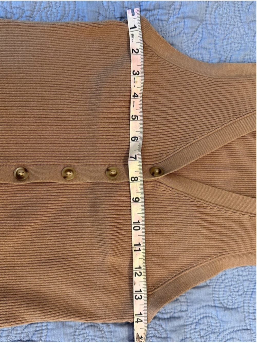 Marled Ribbed Button-Front Tank Top - Camel Brown - Picture 7 of 8